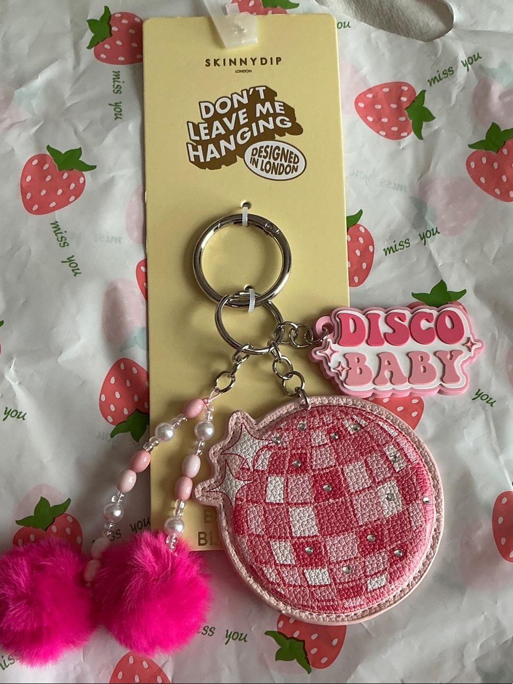 Pink 'Disco Baby' Keychain Accessory